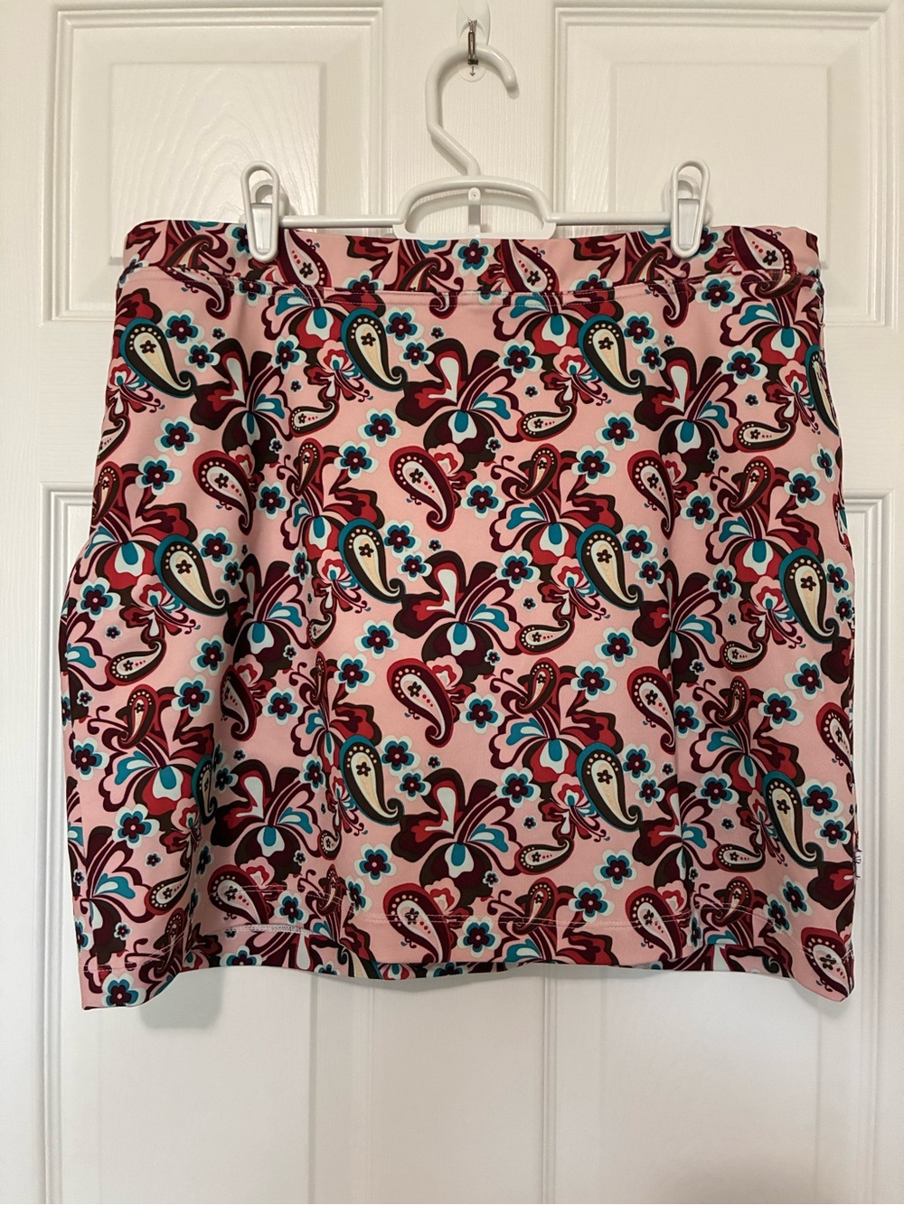 Maggie Lane Knit golf Tennis skort w/ pockets Pink Paisley Floral Women’s Sz L